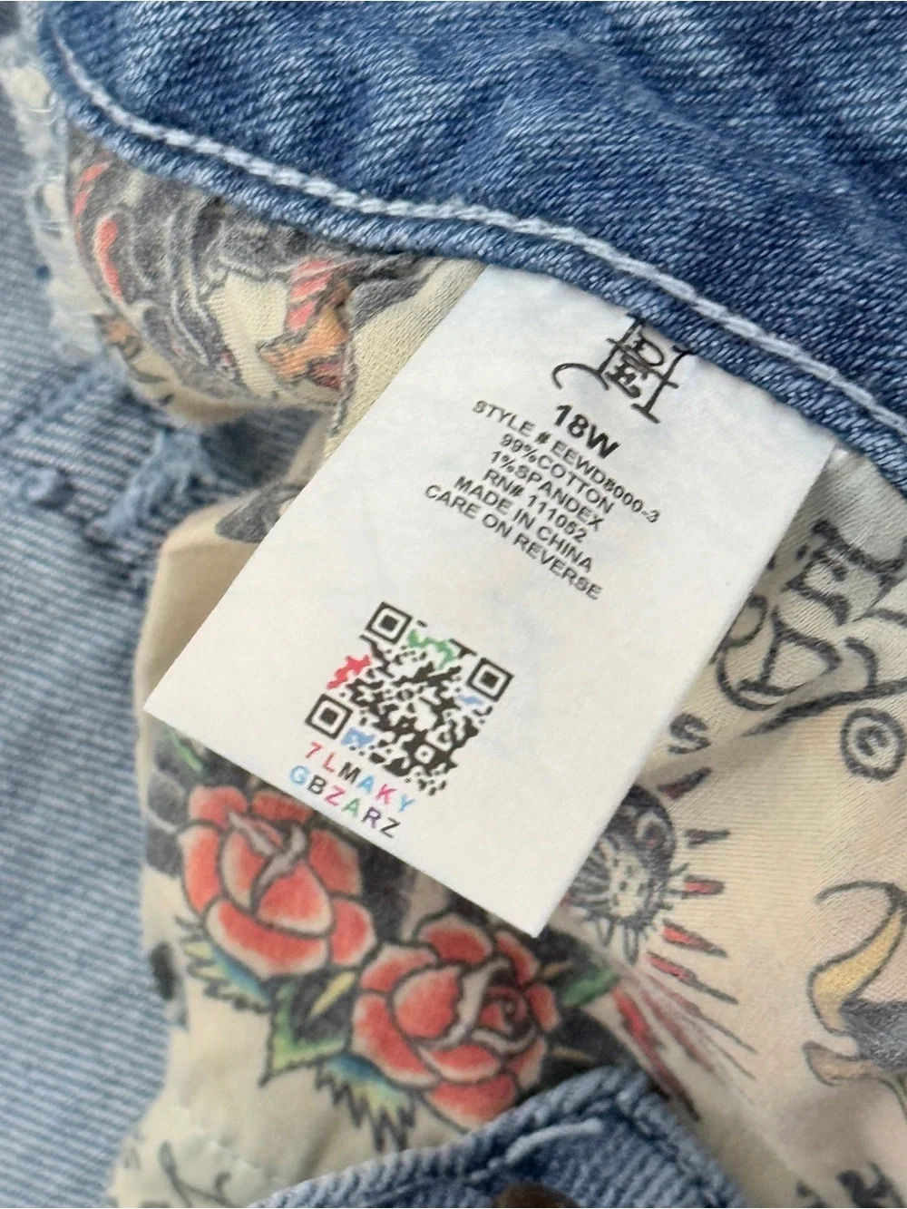 Ed Hardy Born Free Blue Bird Tattoo Graphic Cutoff Jean Shorts 18W